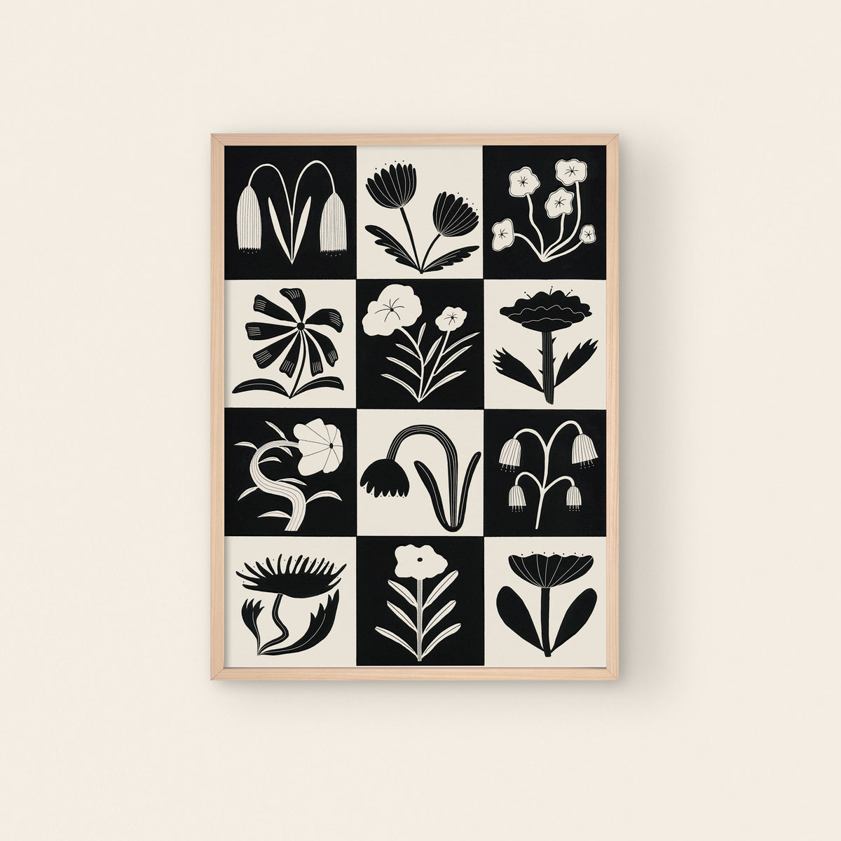 Black + White Flowers Art Print A4