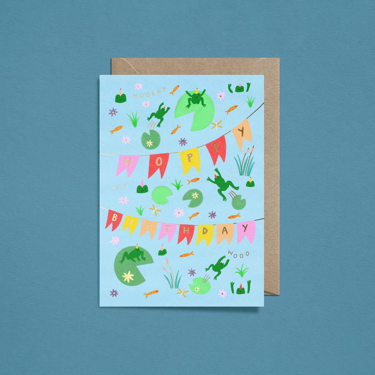 Frog Hoppy Birthday Card | Gold Foiled Card