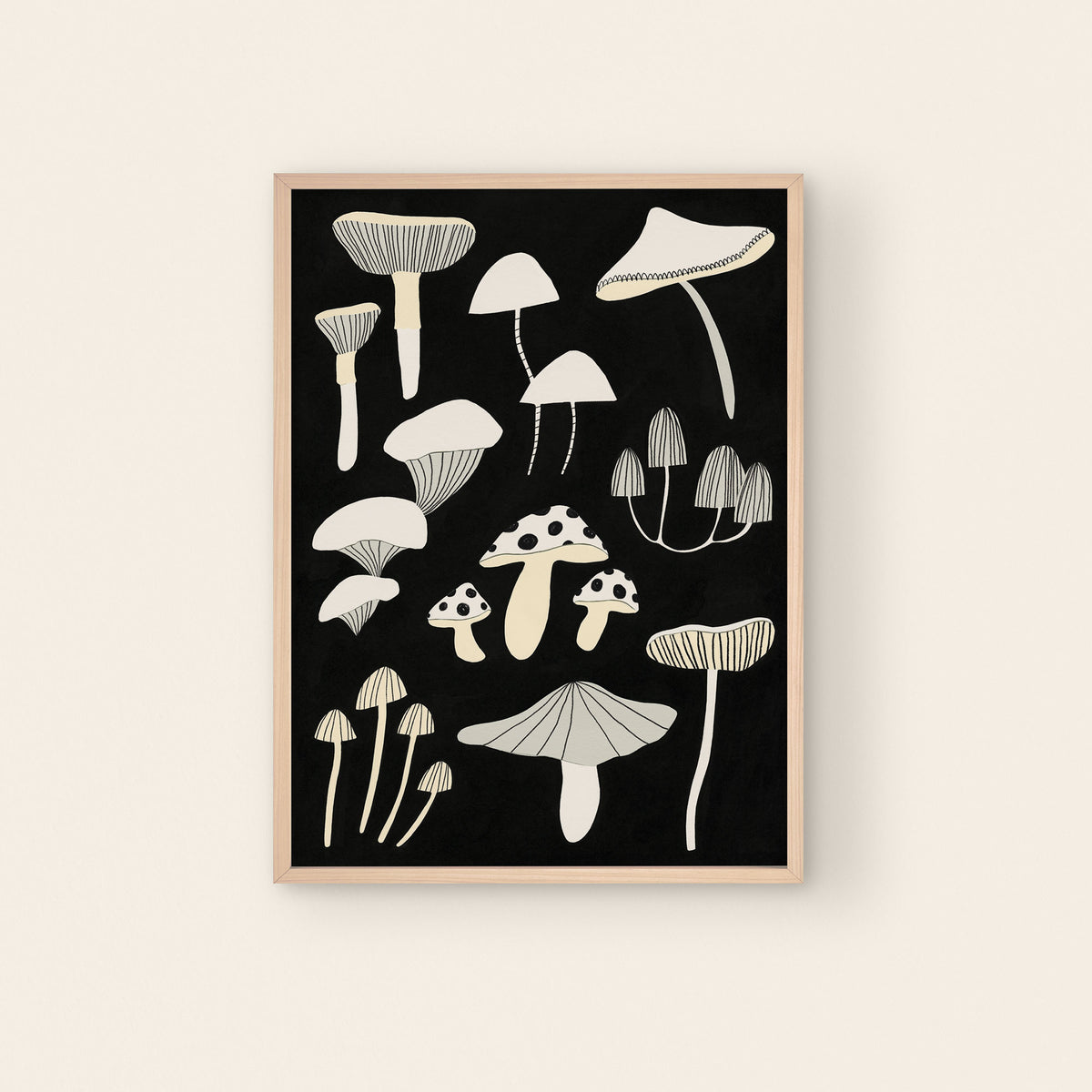 Mushrooms Black + White Art Print A4