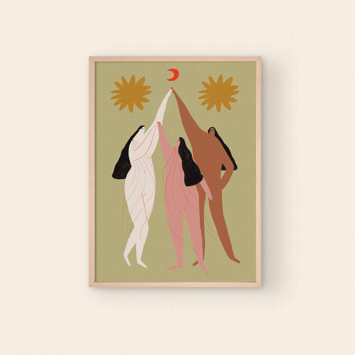 Three Graces Green Art Print A5