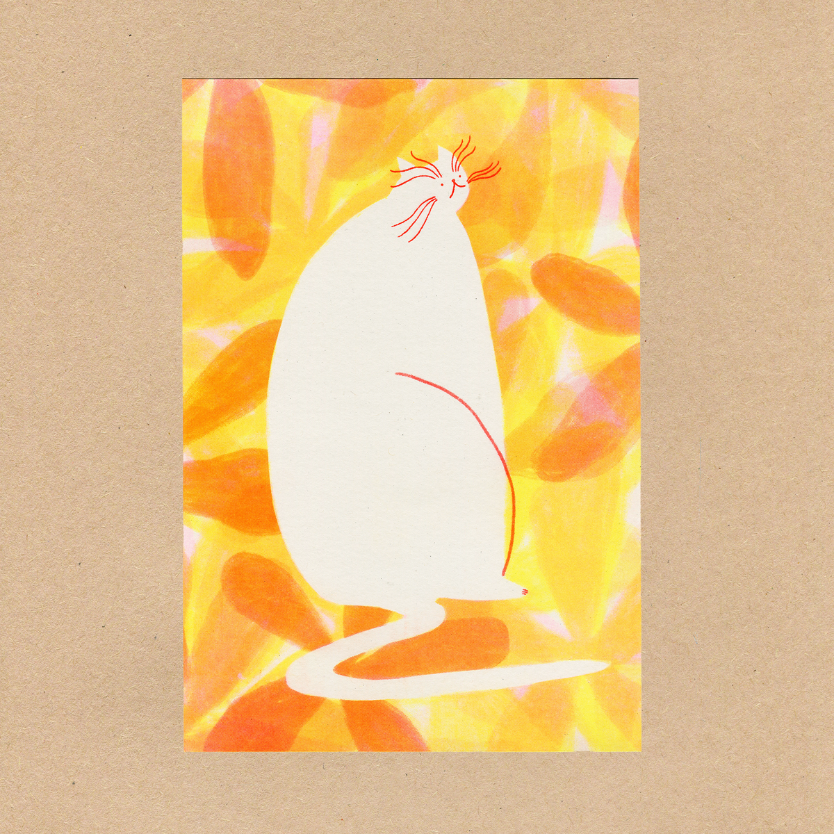 Risograph Orange Cat Print