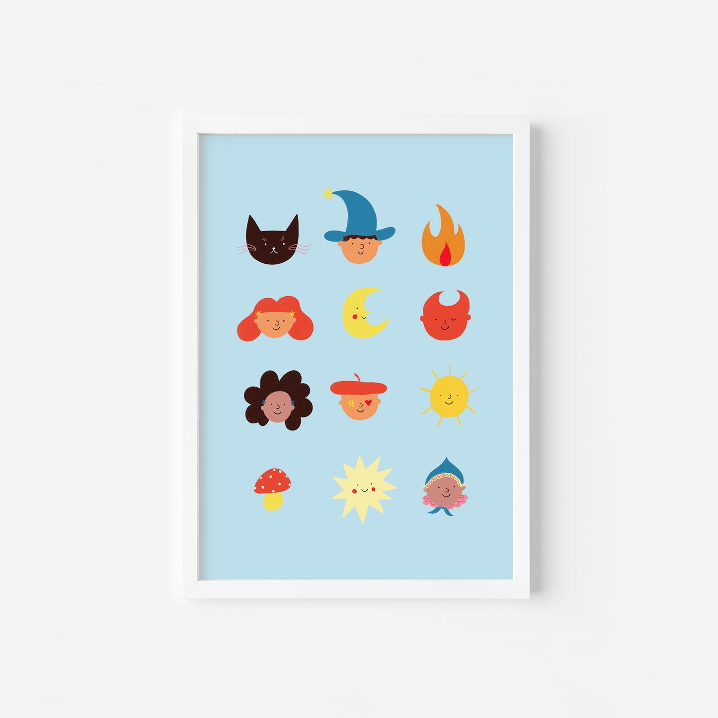 Cute Faces Art Print Blue image 1