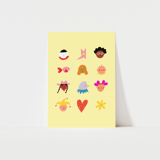 Cute Faces Art Print Yellow image 0