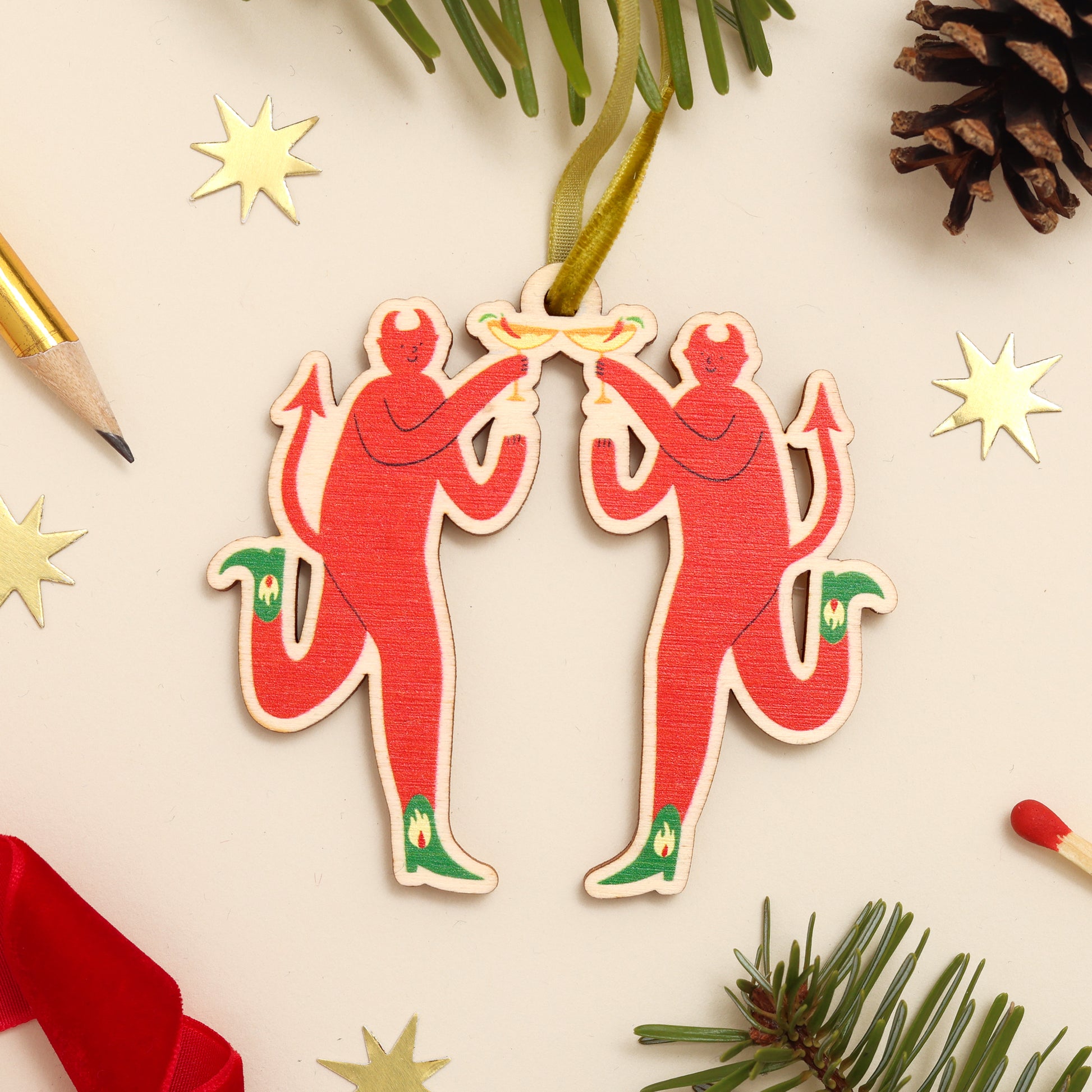 Toasting Devils Wooden Decoration image 0