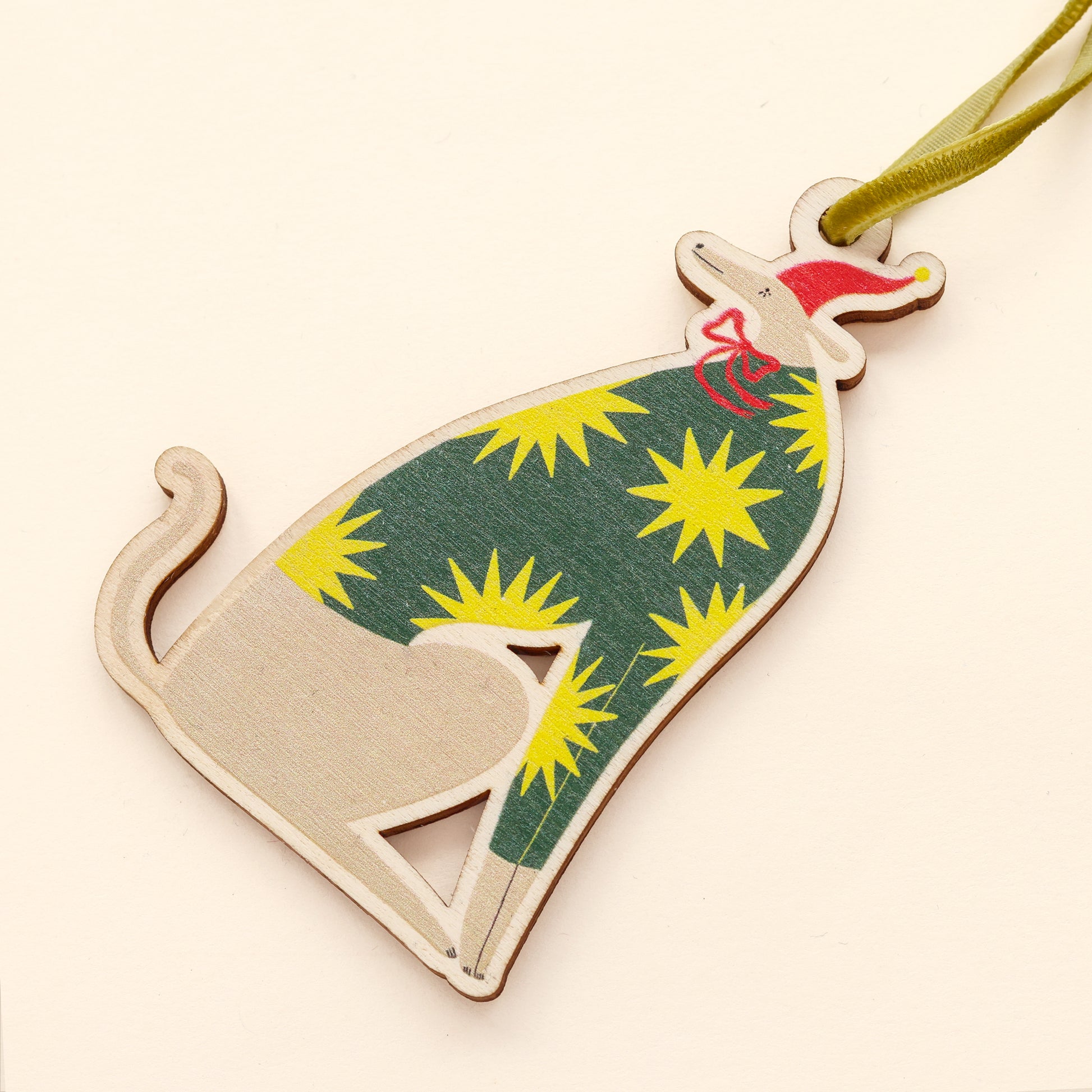 Festive Whippet Wooden Decoration image 3