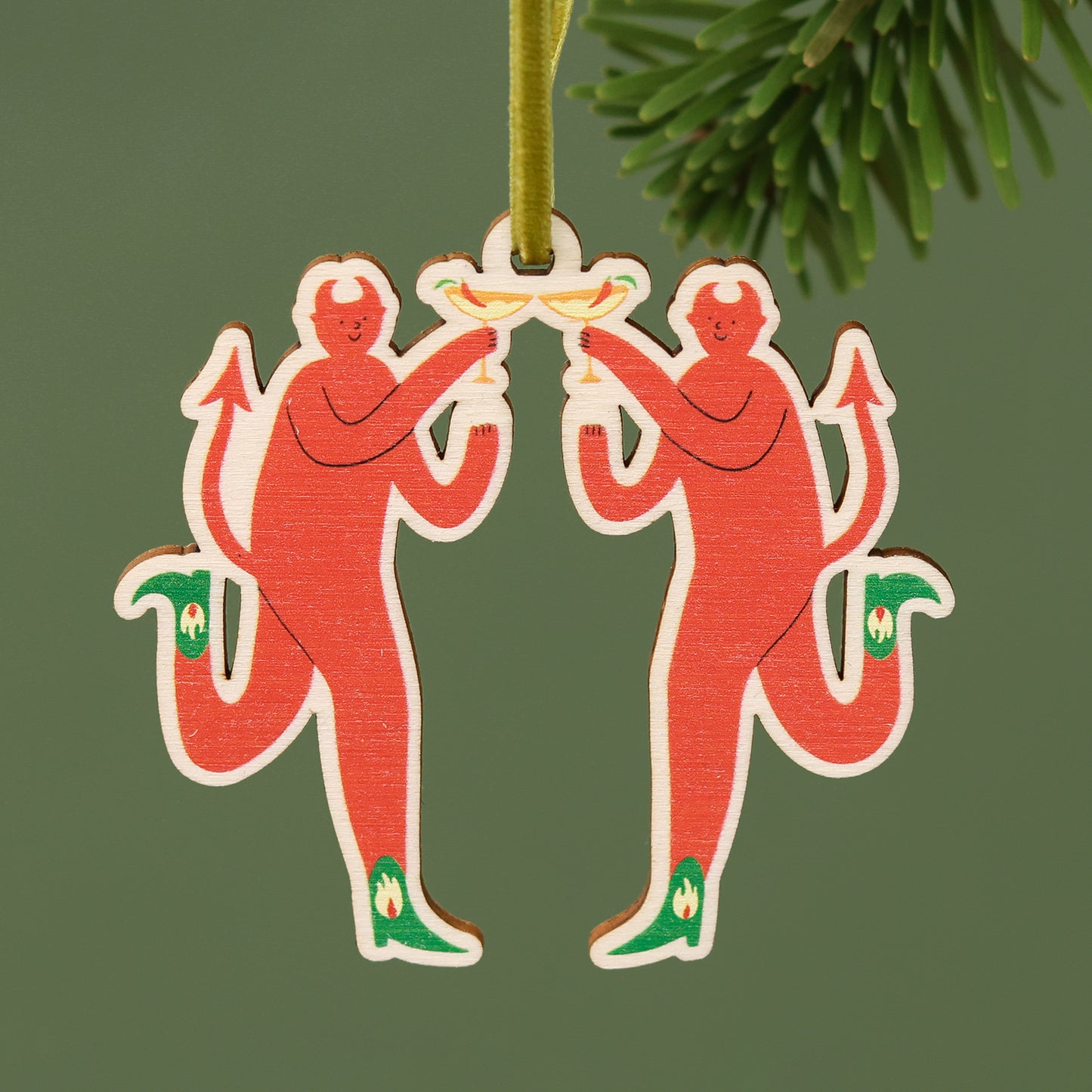 Toasting Devils Wooden Decoration image 1