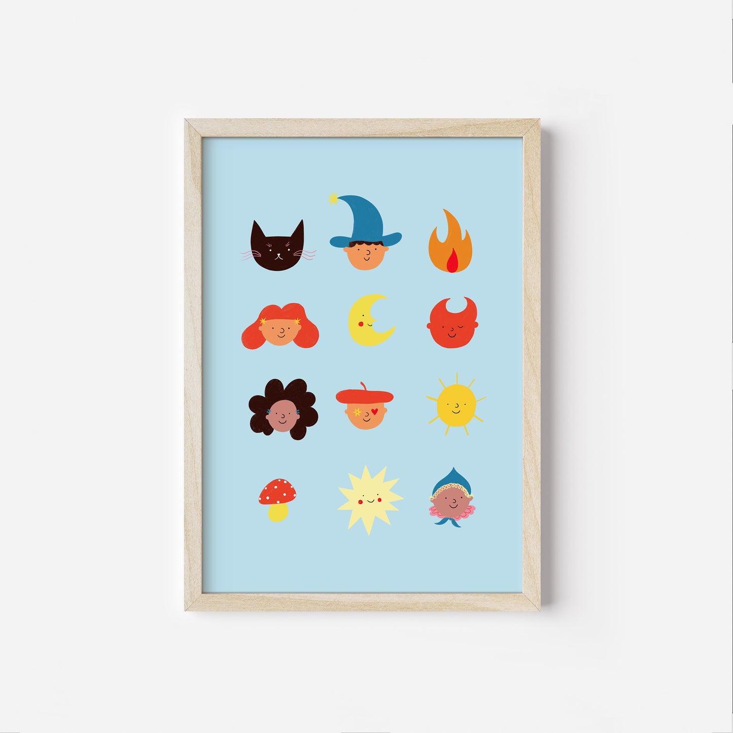 Cute Faces Art Print Blue image 3