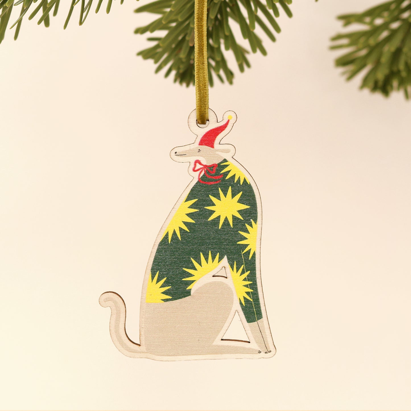 Festive Whippet Wooden Decoration image 2