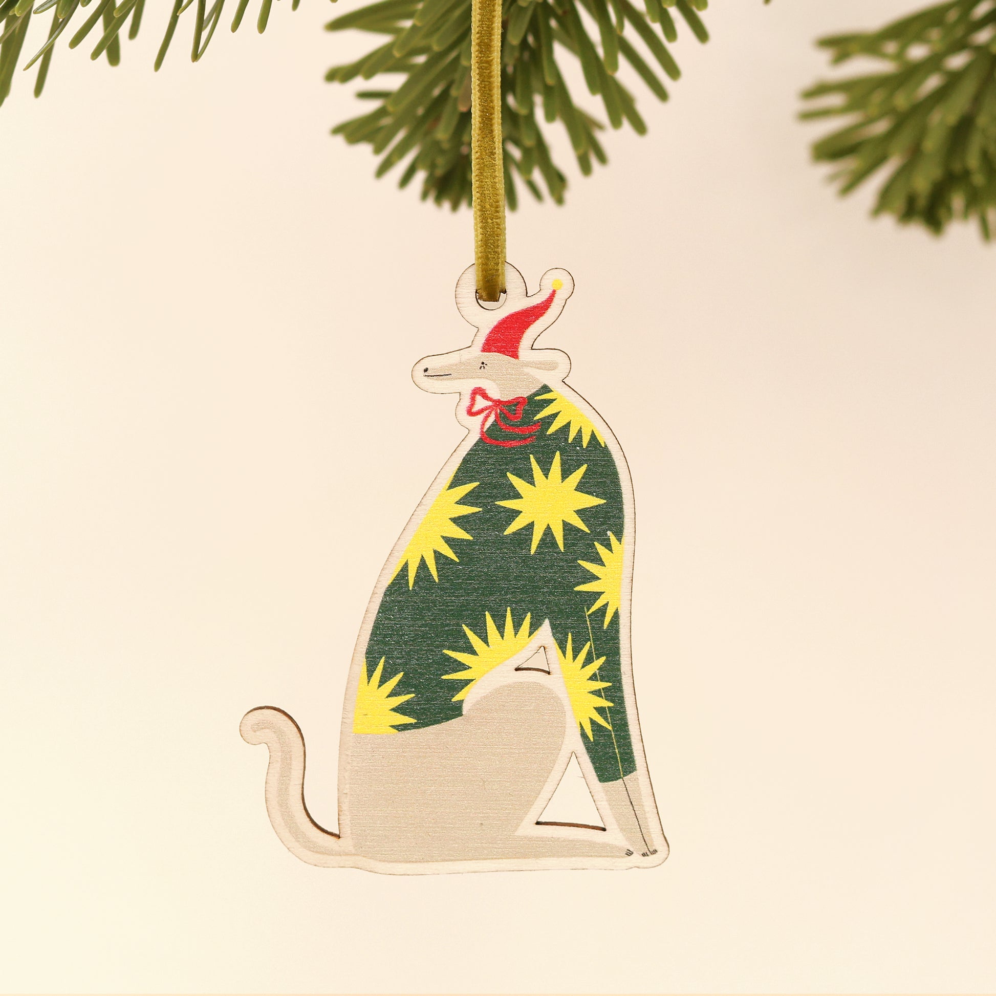 Festive Whippet Wooden Decoration image 2