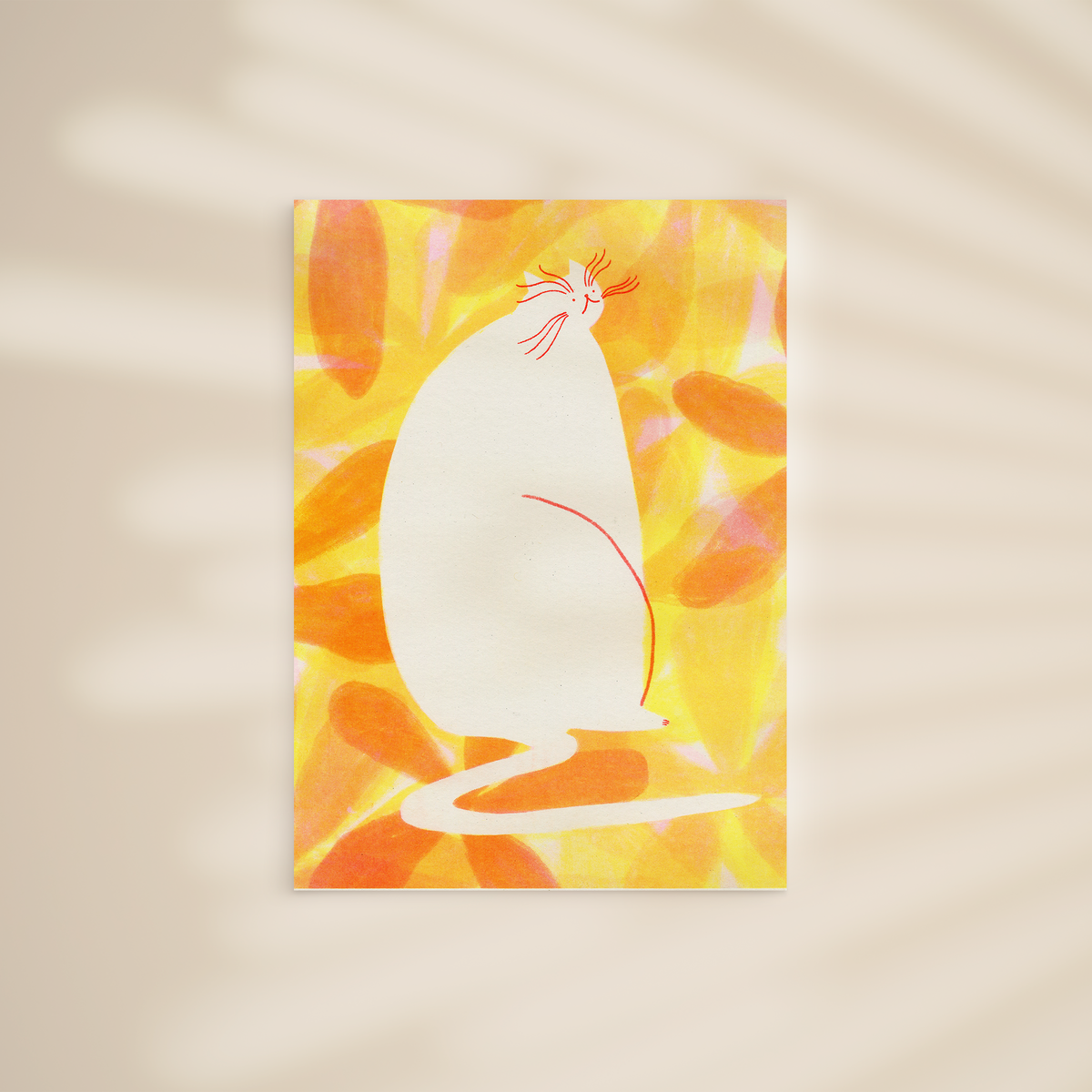 Risograph Orange Cat Print