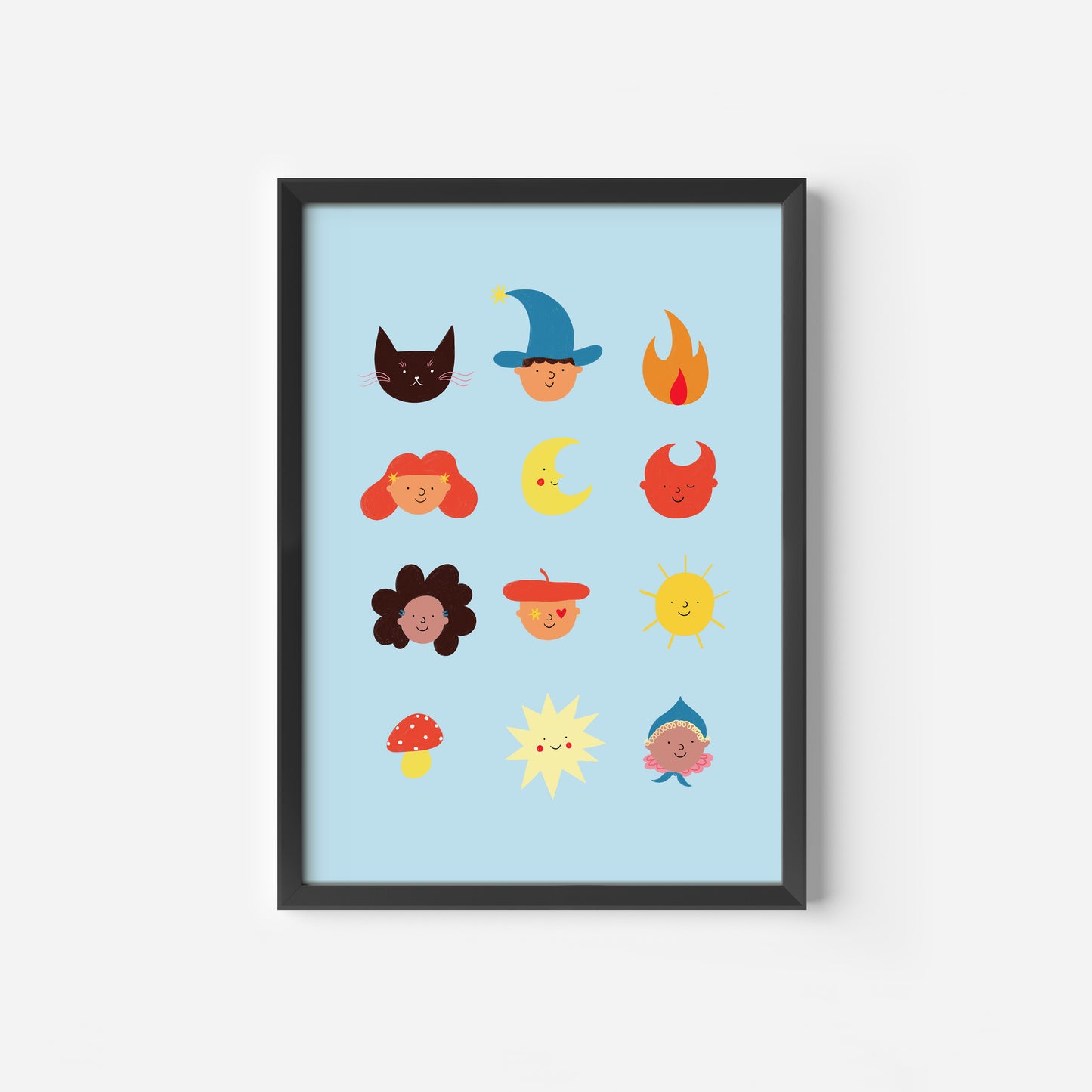Cute Faces Art Print Blue image 2