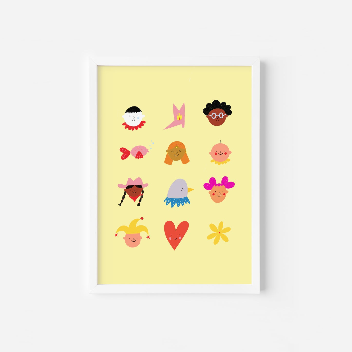 Cute Faces Art Print Yellow image 1
