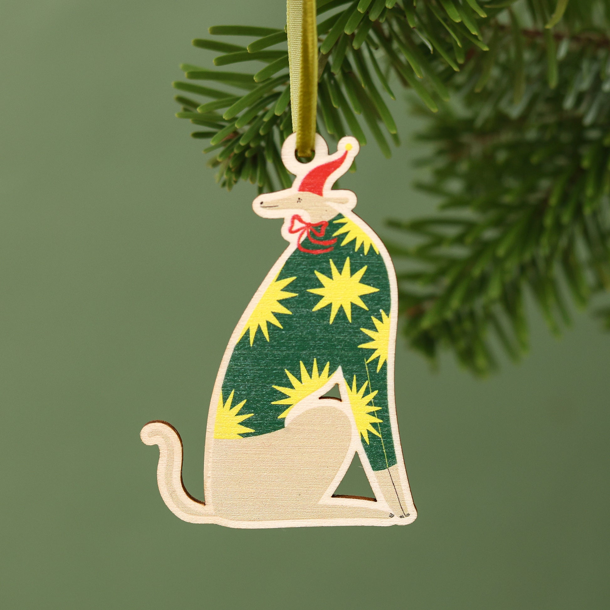 Festive Whippet Wooden Decoration image 0
