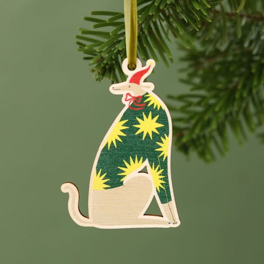 Festive Whippet Wooden Decoration image 0