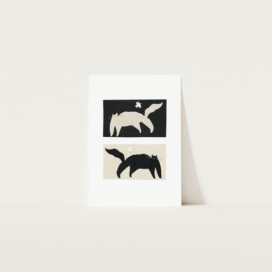 Black + White Cats Art Print A4