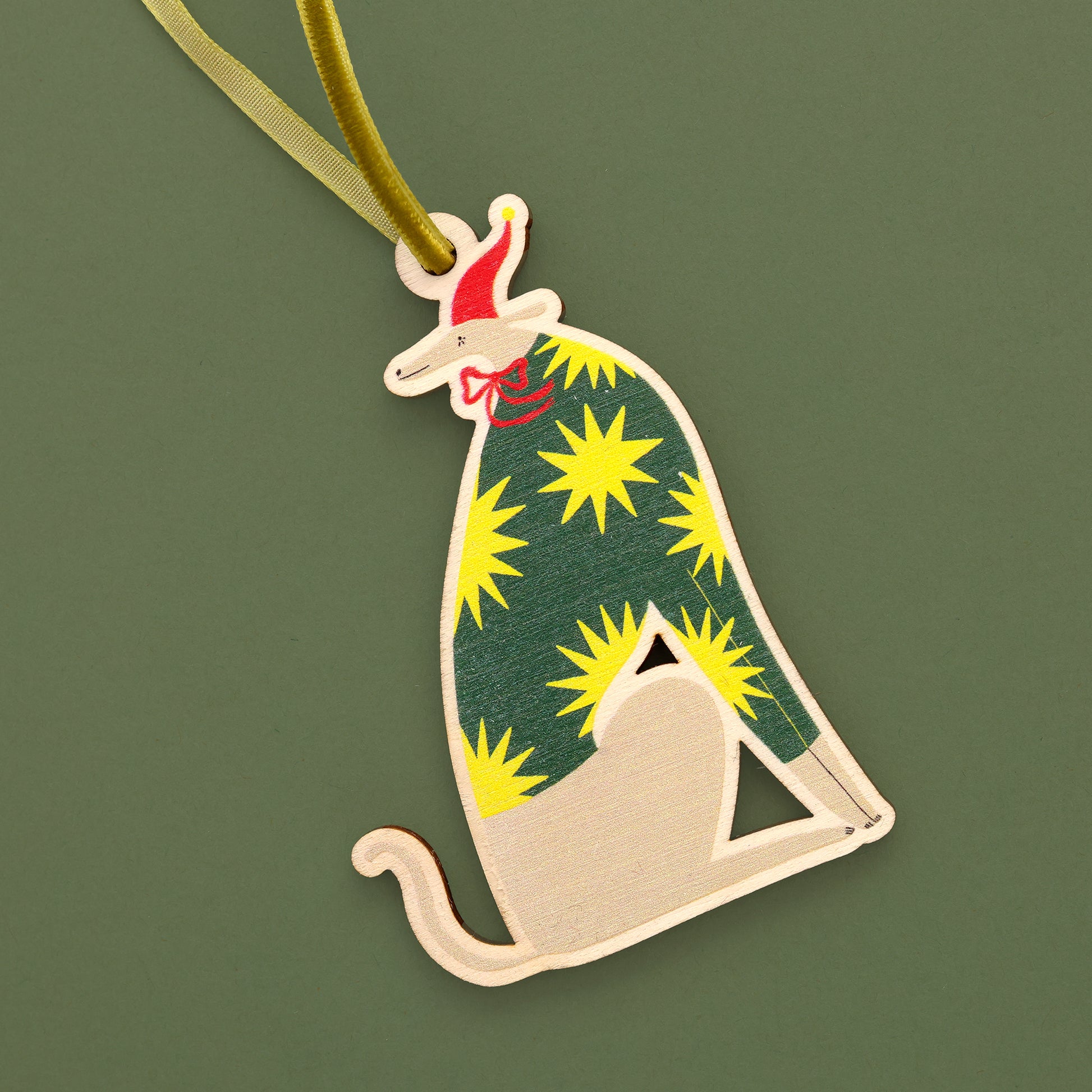 Festive Whippet Wooden Decoration image 4