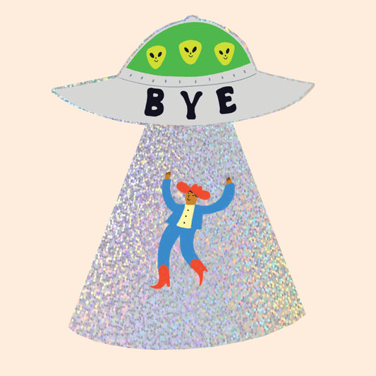 'Bye' Cowboy UFO Glitter Sticker image 0