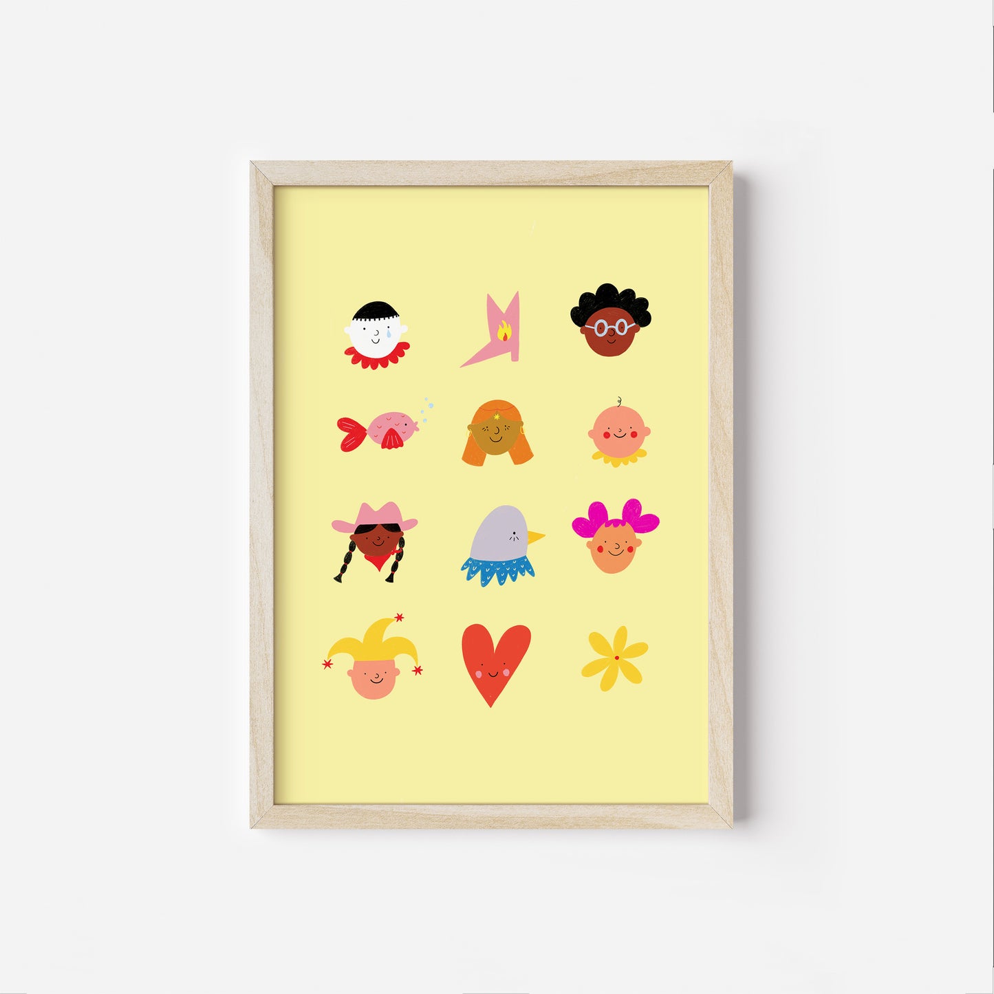 Cute Faces Art Print Yellow image 3