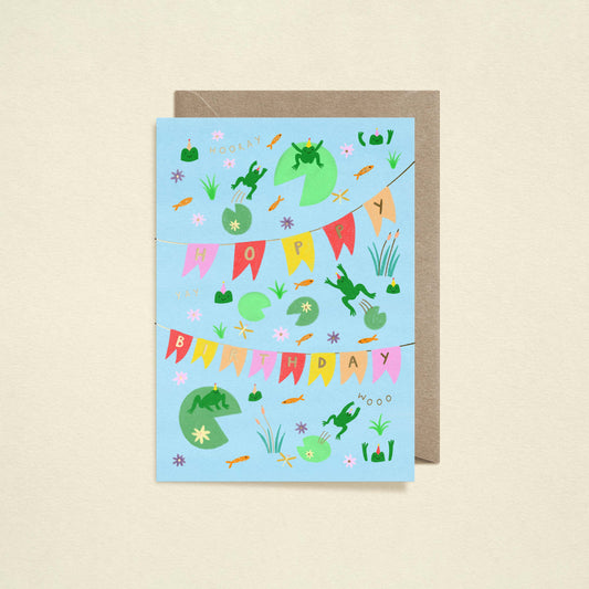 Frog Hoppy Birthday Card | Gold Foiled Card