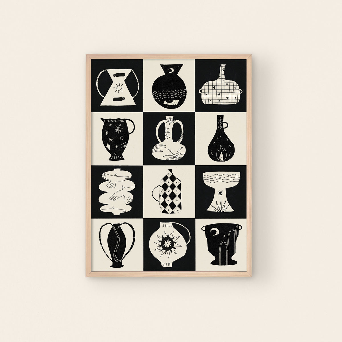 Black + White Pots Art Print A3