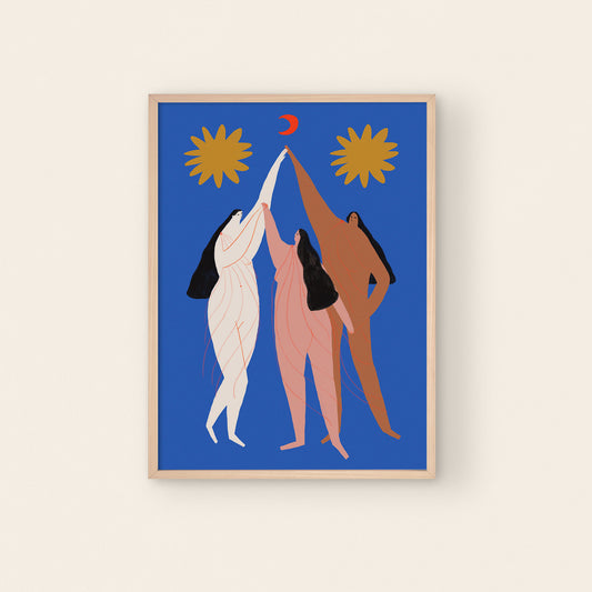 Three Graces Blue Art Print A5